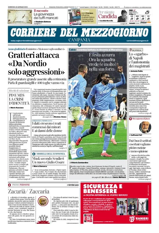 Prima-pagina-corriere del mezzogiorno-del-2025-01-26